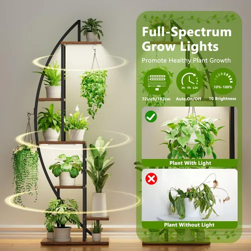 Miniatura 4 de BACEKOLL Soporte para Plantas de Interior con Luces de Crecimiento, Estante Alto para Plantas de 6 Niveles, Soporte de Metal de 63" para Plantas