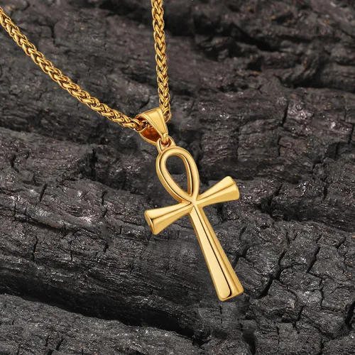 Miniatura 2 de Collar con colgante de cruz de Ankh copta egipcia antigua de acero inoxidable para niños, mujeres y hombres, en cadena Rolo de 24 pulgadas
