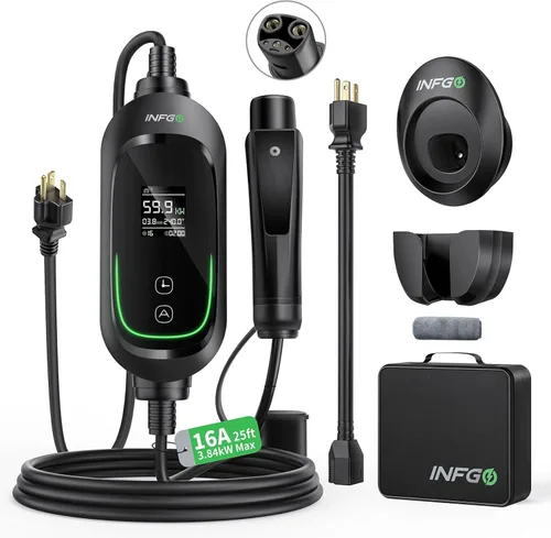 Miniatura 9 de Cargador EV de nivel 2, 40 amperios, corriente ajustable y retardo de temporización, 240 V, 9.6 kW, enchufe NEMA 14-50, estación de carga portátil