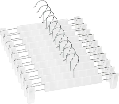 Miniatura 17 de Perchas para faldas, paquete de 20 unidades, perchas para pantalones con clips, gancho giratorio de 360°, perchas que ahorran espacio