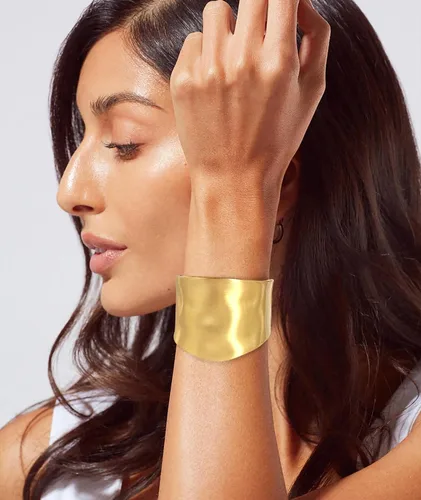 Miniatura 3 de Brazalete grueso de oro para mujer, pulsera ancha dorada martillada, pulsera de muñeca abierta, joyería de Navidad