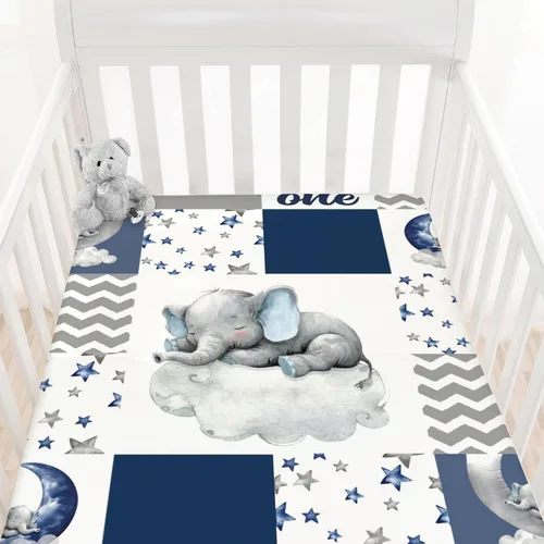HawSkgFub Sábana bajera ajustable de elefante dormido azul marino para cuna para bebé, niño, Dream Big Little One You are So Loved de retazos para