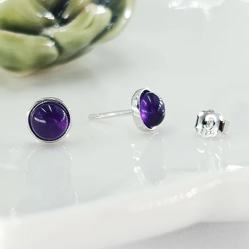 Miniatura 55 de Pendientes naturales de 0.236 in con chapado en oro blanco sobre plata de ley, bisel cabujón de piedras preciosas regalo de joyería para ella