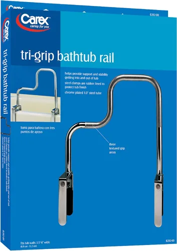 Miniatura 7 de Carex Barra de agarre Tri-Grip para bañera con acabado cromado, barra de agarre para bañera para personas mayores y discapacitados, marco