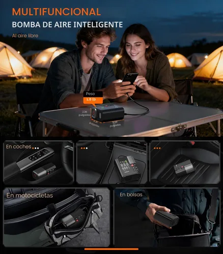 Miniatura 6 de Inflador de neumáticos, compresor de aire portátil, bomba de aire SuperBars 3 veces más rápida con aplicación, bomba eléctrica de neumáticos de 160