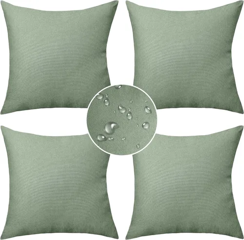 Miniatura 8 de Demetex Fundas de almohada de exterior de 16 x 16 pulgadas, impermeables, fundas de almohada decorativas de lino para sala de estar, balcón, jardín