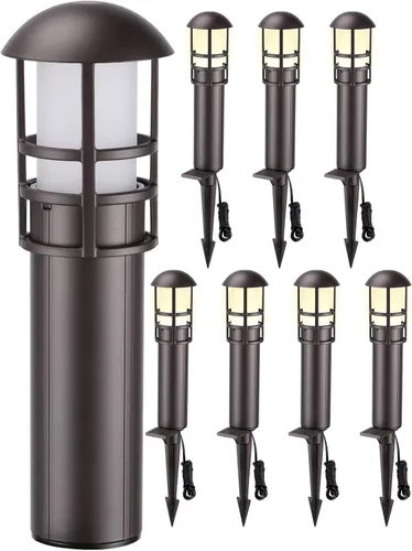 LEONLITE Paquete de 8 bolardos LED de luz de camino de paisaje, 3 W, 12 V AC/DC, iluminación de camino de bajo voltaje, IP65 impermeable, CRI90+,