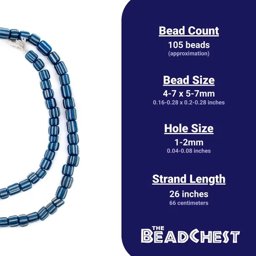 Miniatura 4 de The Bead Chest Cuentas de grosella espinosa de Java - Hilo completo de cuentas de vidrio a rayas (azul, 0.157 in)