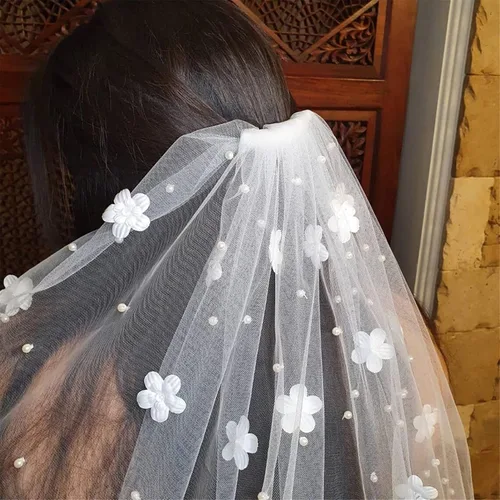 Miniatura 2 de Velos de novia para la catedral de boda 3D apliques de flores 1 nivel con peine