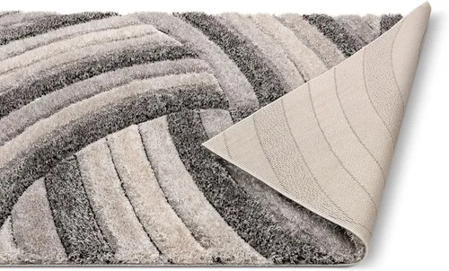 Miniatura 6 de Tapete peludo de felpa suave con textura en 3D, diseño de rayas geométricas, color azul y gris, grueso y suave