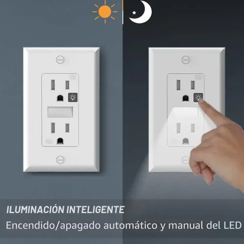 Miniatura 2 de SOZULAMP Enchufe de pared con luz nocturna, enchufe de pared estándar decorativo eléctrico, 15A, 2 polos, 3 cables, resistente a manipulaciones