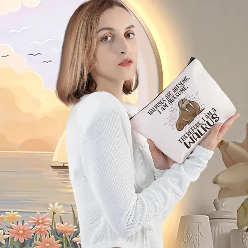 Miniatura 5 de LEVLO Bolsa de maquillaje cosmético de morsa para amantes de las morsas regalo Las morsas son impresionantes bolsa de maquillaje con cremallera