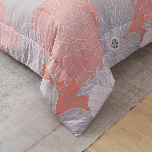 Miniatura 8 de Yiran Juego de edredón de 7 piezas color gris rubor floral en una bolsa, juego de ropa de cama de microfibra suave, tamaño Queen de 90"×90