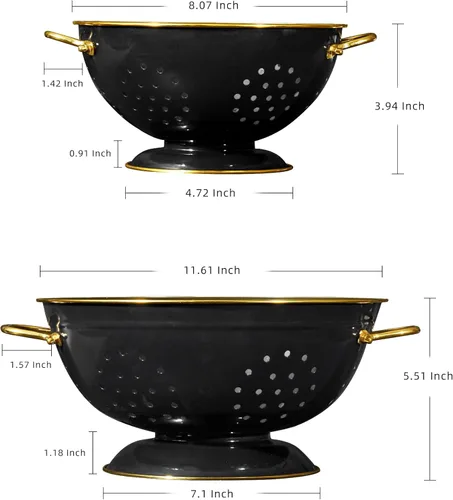 Miniatura 2 de Juego de 2 coladores de metal, 3,3 L con recubrimiento en polvo, base de anillo sólido autodrenante, colador grande de metal para cocina, pasta