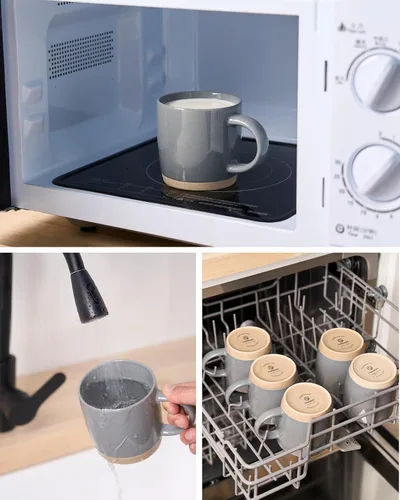 Miniatura 4 de famiware Tazas de café para 4, juego de tazas de 13 onzas, taza de beber con asa para café, té, cacao, leche, serisa Milkyway Serise, gris oscuro