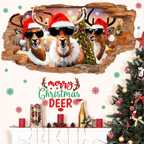Miniatura 11 de Calcomanías de Pared de Navidad, Pegatinas de Papá Noel para Decoraciones de Pared de Navidad Interior, Calcomanías de Ventana Falsa de Navidad