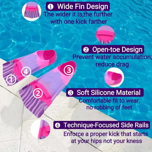 Miniatura 147 de Gugmoy Kids Swim Fins,Comfortable Silicone Flippers for Swimming and Diving,Size Suitable Beginners Kids Girls Boys Adults