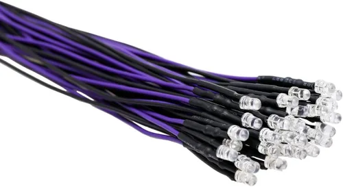 30 piezas de luces LED UV de 12 voltios, 3 mm, diodo emisor precableado, 20 cm, DC 12 V, lente transparente, luz LED ultravioleta, pequeñas lámparas