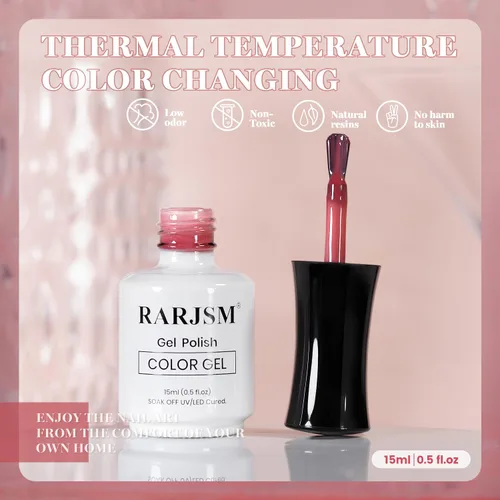 Miniatura 6 de RARJSM Esmalte de uñas en gel que cambia de color Nude Translucido Rosa a Rojo Berry, cambio de temperatura de estado de ánimo térmico, degradado