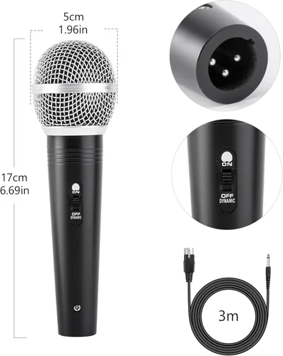 Miniatura 2 de Adamantite Micrófono dinámico de karaoke para cantar, micrófono de mano con cable de metal, cable de 13 pies e interruptor magnético, perfecto