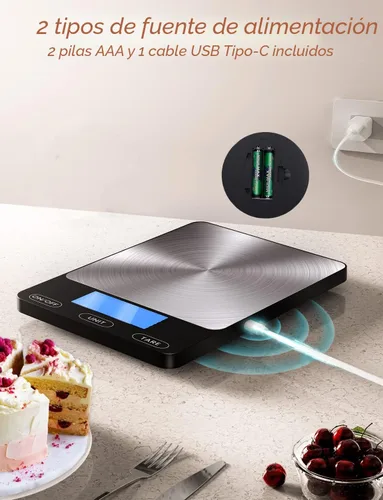 Miniatura 3 de Báscula de alimentos - Báscula de cocina digital de 33 libras para gramos y onzas de alimentos, recargable, acero inoxidable 304, baterías y carga