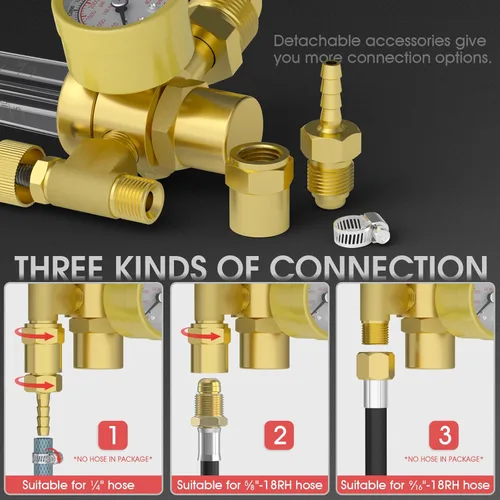Miniatura 3 de YESWELDER Regulador de Gas Medidor Caudalímetro para Soldadura MIG y TIG de Argón/CO2 con Manguera de Gas de 8 pies