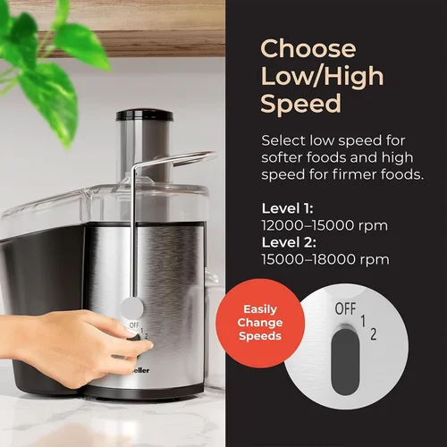 Miniatura 7 de Mueller Juicer Ultra Power, máquina extractora de prensa centrífuga fácil de limpiar, canal de alimentación ancho de 3 pulgadas para frutas enteras