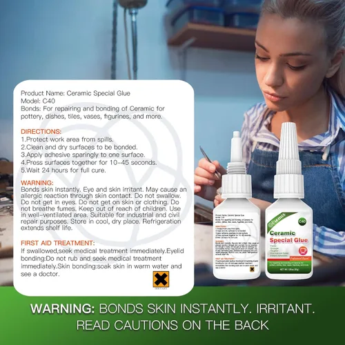 Miniatura 8 de 30g de pegamento cerámico, pegamento super cerámico instantáneo para reparación de porcelana y cerámica, secado rápido Resistente al calor