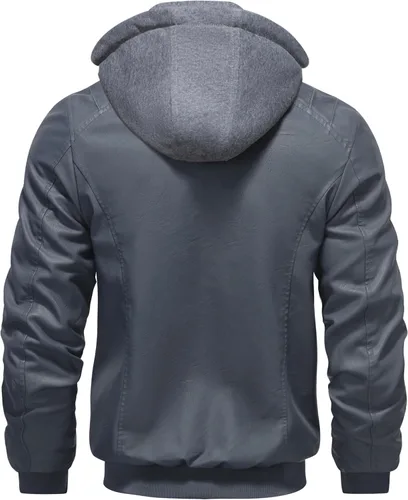 Miniatura 3 de GGleaf Chaqueta de cuero sintético para hombre, impermeable, estilo bomber motera vintage, de PU, estilo moto biker