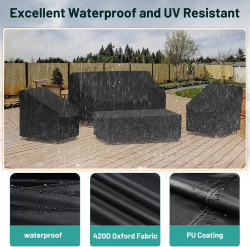 Miniatura 4 de Mrrihand Fundas para muebles de patio, 4 piezas, funda impermeable para muebles de exterior, incluye funda para sofá exterior, 2 fundas para sillas