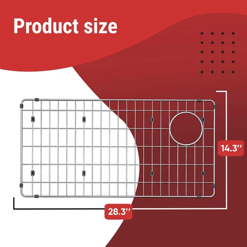 Miniatura 2 de Rejilla protectora para fregadero de cocina de 28 x 14 pulgadas, estante inferior de fregadero de acero inoxidable con drenaje trasero derecho