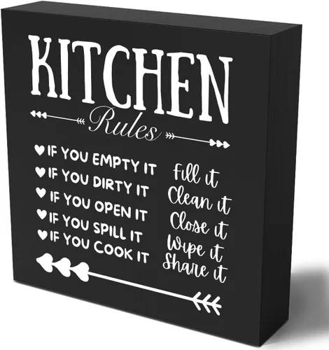 Miniatura 9 de Placa de madera graciosa para cocina, signo de caja de madera Alexa Haz los platos, signo de caja de madera de arte rústico para estante de casa