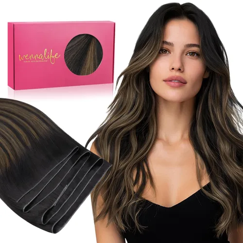 Miniatura 62 de WENNALIFE Extensiones de cabello humano real, 20 pulgadas, 3.53 onzas, color marrón chocolate, trama, cabello Remy atado a mano, extensiones