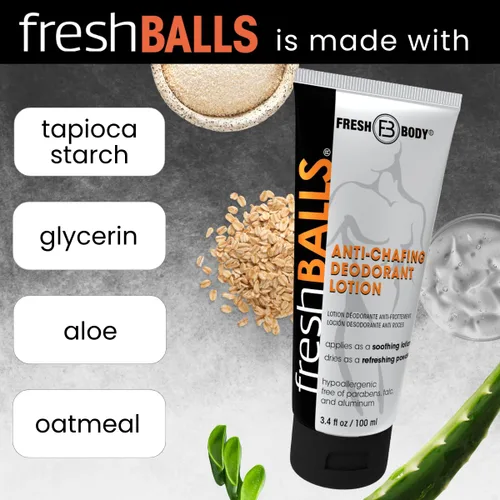 Miniatura 4 de Fresh BALLS - Desodorante de crema a polvo Loción antirozaduras y bolas desodorante para hombre, higiene para el área de la ingle, 3.4 onzas