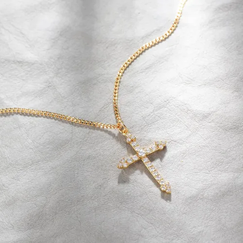 Miniatura 78 de Fettero - Collar con dije de cruz de fe, chapado en oro de 14 K, cadena fina, minimalista, simple, pequeña, para oración, regalo de joyería religiosa