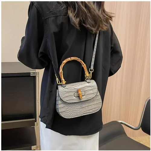 Miniatura 5 de Bolso de mano de cuero artificial de bambú con asa superior para mujer, elegante bolso de noche, regalo para mujer, hecho a mano