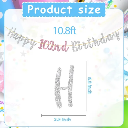 Miniatura 2 de Cartel de feliz cumpleaños número 102, pancarta para mujeres de 102 años, regalos de cumpleaños 102, decoraciones de guirnalda de fiesta de saludos