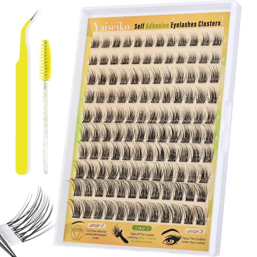 Miniatura 9 de Yaiseiko Pestañas autoadhesivas en racimo de extensiones de pestañas naturales con pinzas, no necesita pegamento, pestañas individuales