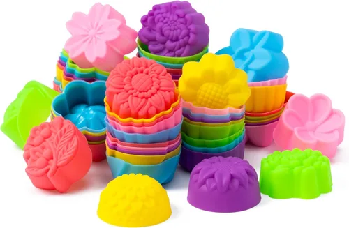 R HORSE Mini Moldes de Silicona para Cupcakes - 60 Piezas de 2 Pulgadas Multicolor con Forma de Flor, Tazas de Horneado Reutilizables