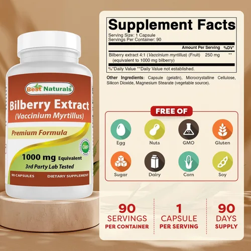 Miniatura 2 de Best Naturals Extracto de arándano cápsula de 1000 mg (sin OGM) apoya una visión saludable, 90