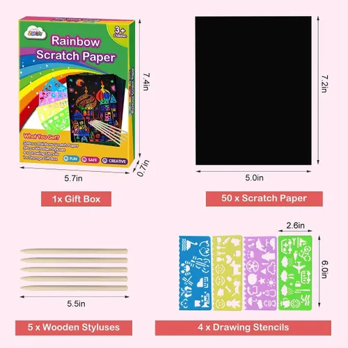 Miniatura 5 de ZMLM Juego de arte de papel para rascar: 60 piezas de arte mágico para niños, regalos de retorno para niños, suministros de papel para rascar