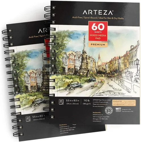 Miniatura 8 de ARTEZA Cuaderno de bocetos de medios mixtos, 5.5 x 8.5 pulgadas, paquete de 1, 60 hojas, bloc de papel microperforado con encuadernación en espiral