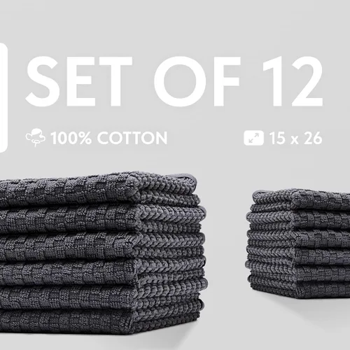 Miniatura 6 de Paquete de 12 toallas de cocina superabsorbentes, 100 % algodón, 450 GSM de grosor, lavables a máquina, color gris, para secado de cocina, limpieza