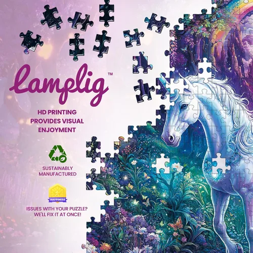 Miniatura 7 de Rompecabezas para adultos de 1000 piezas, rompecabezas de 1000 piezas de unicornio con purpurina de arcoíris de fantasía, rompecabezas de bosque