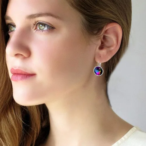 Miniatura 7 de Aretes de aro redondos de cristales austriacos para mujer, chapados en oro de 14 quilates, hipoalergénicos