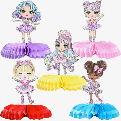 Miniatura 2 de Centros de mesa de panal para muñecas, 5 piezas de decoración de mesa para fiesta de cumpleaños de niñas, baby shower, suministros temáticos