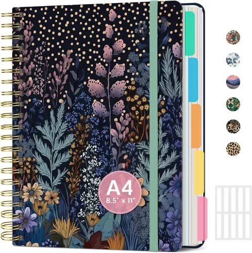 Miniatura 10 de Cuadernos grandes con forro en espiral para el trabajo con divisores y pestañas extraíbles, 8.5 x 11 pulgadas, bonito cuaderno de tapa dura de 5