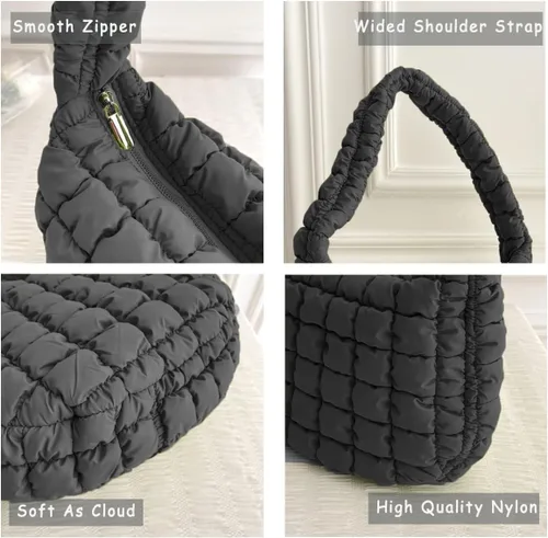 Miniatura 3 de Bolsa de mano acolchada para mujer, bolsa grande acolchada suave, ligera, acolchada, bolsa de hombro, bolsa Hobo