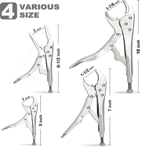 Miniatura 3 de FASTPRO Juego de alicates de bloqueo de 4 piezas, alicates de agarre Vice Grips incluidos 5", 7", 10" mandíbula curva y mandíbula recta de 6-1/2
