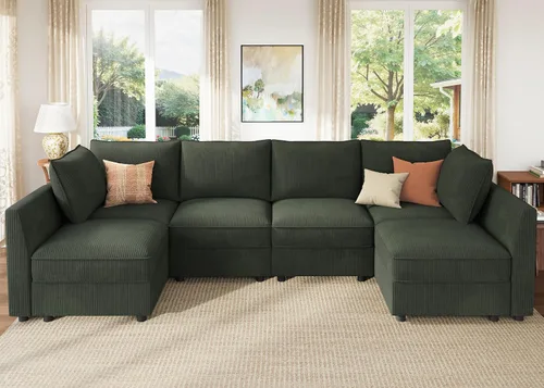 Miniatura 31 de HONBAY Sofá seccional modular con almacenamiento en forma de L sofá seccional, sofás convertibles para sala de estar - verde